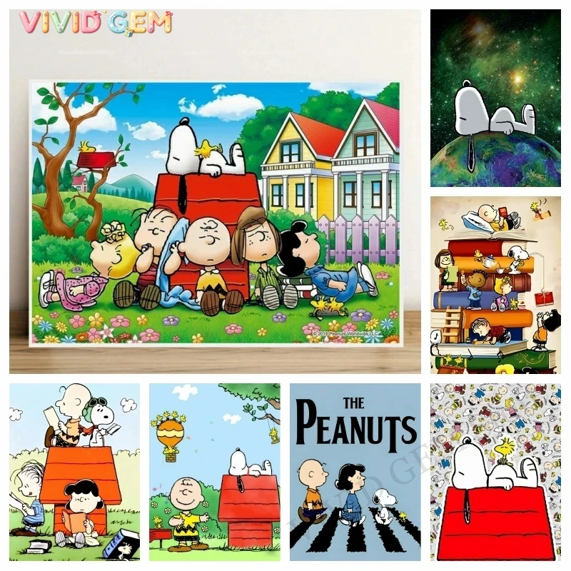 5D Diamond Painting Kit Full Drill - 비비드 젬 2026 새로운 귀여운 스누피