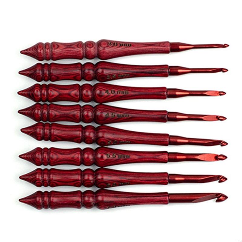 Wooden Crochet Hooks Ergonomic Handle - 8Pcs 나무 손잡이 크로셰 뜨개질 후크