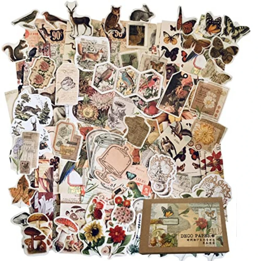 Vintage Junk Journal Scrapbooking Paper - 빈티지 스티커 - 200개 자연 테마