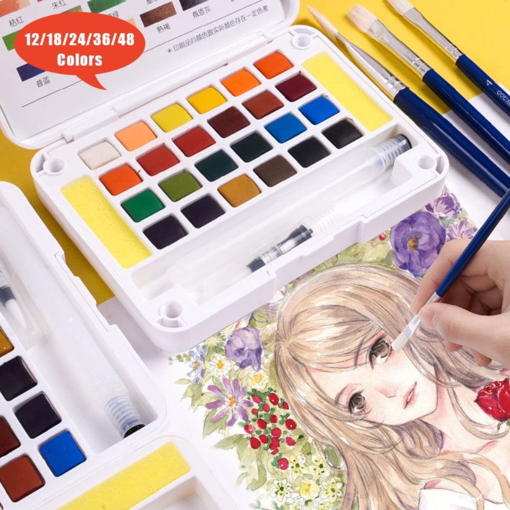 Watercolor Paint Set Solid Pigment - 전문가용 수채화 물붓펜 세트 12/18/24/36/48색 고체
