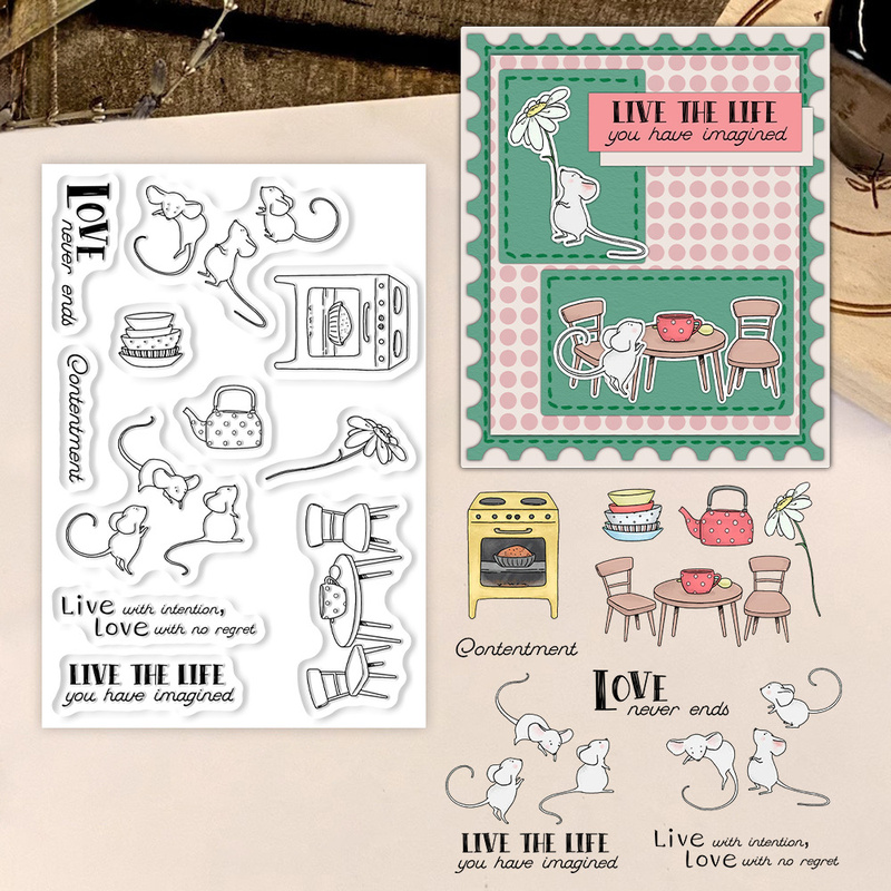 Clear Silicone Stamps For Card Making - Suncraft 리틀 마우스 & 키친 클리어