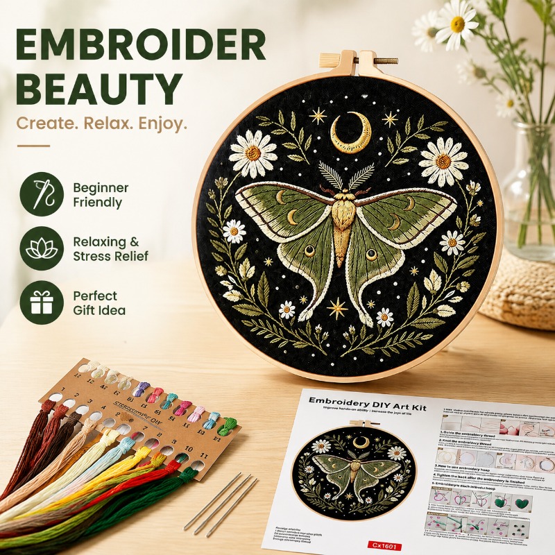 Cross Stitch Stamped Kits Beginners - 나비꽃 자수 DIY 키트, 성인 초보자를