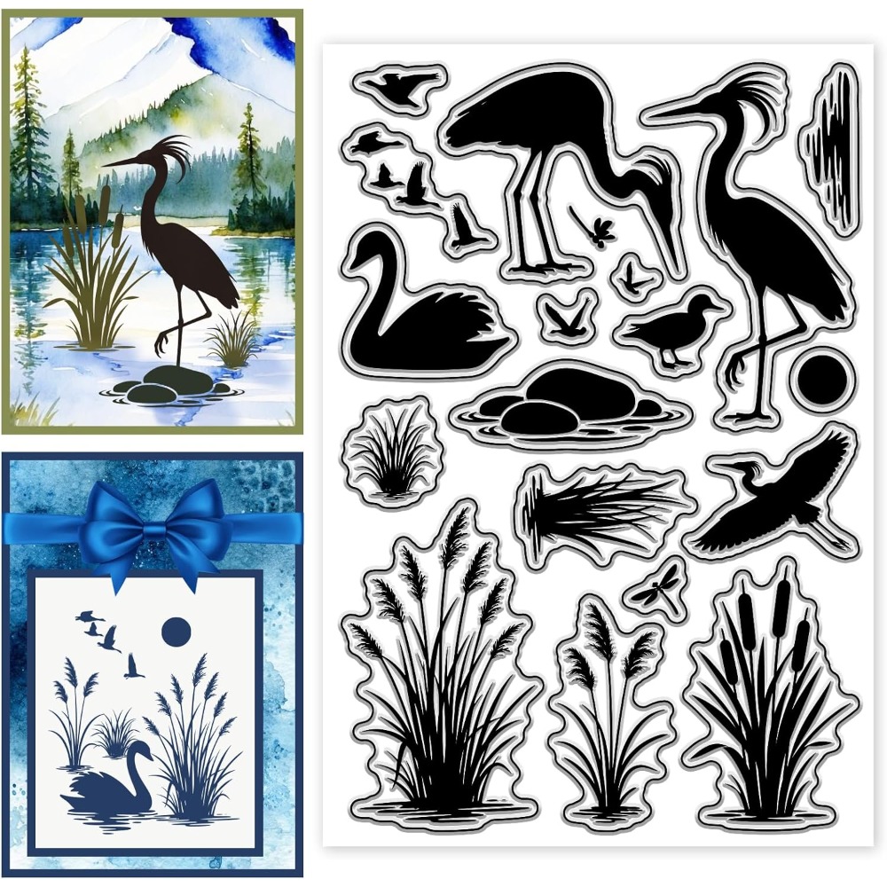 Clear Silicone Stamps For Card Making - 습지 조류 패턴 클리어 스탬프 리드