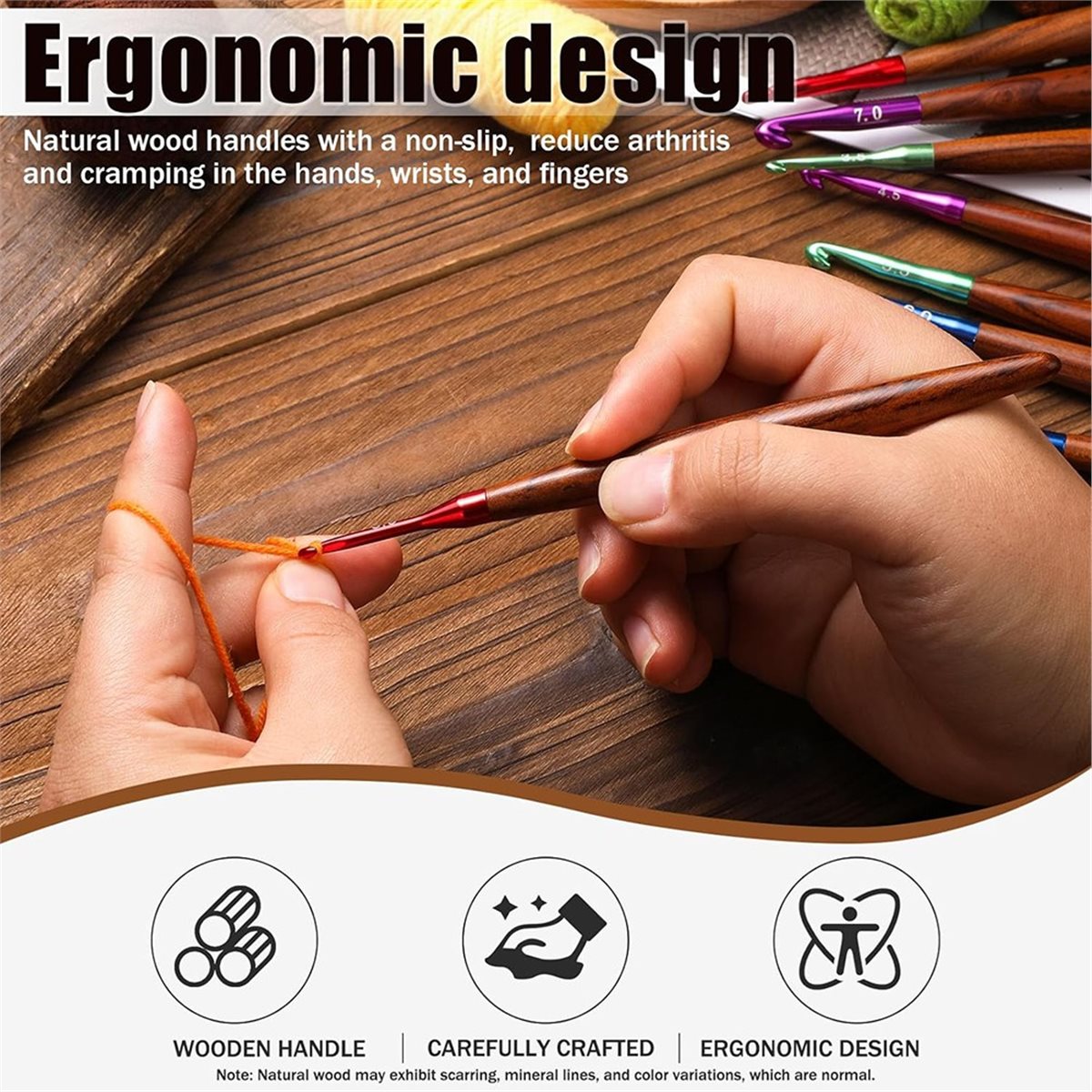 Wooden Crochet Hooks Ergonomic Handle - 2026년형 새로운 코바늘 세트, 관절염이 있는