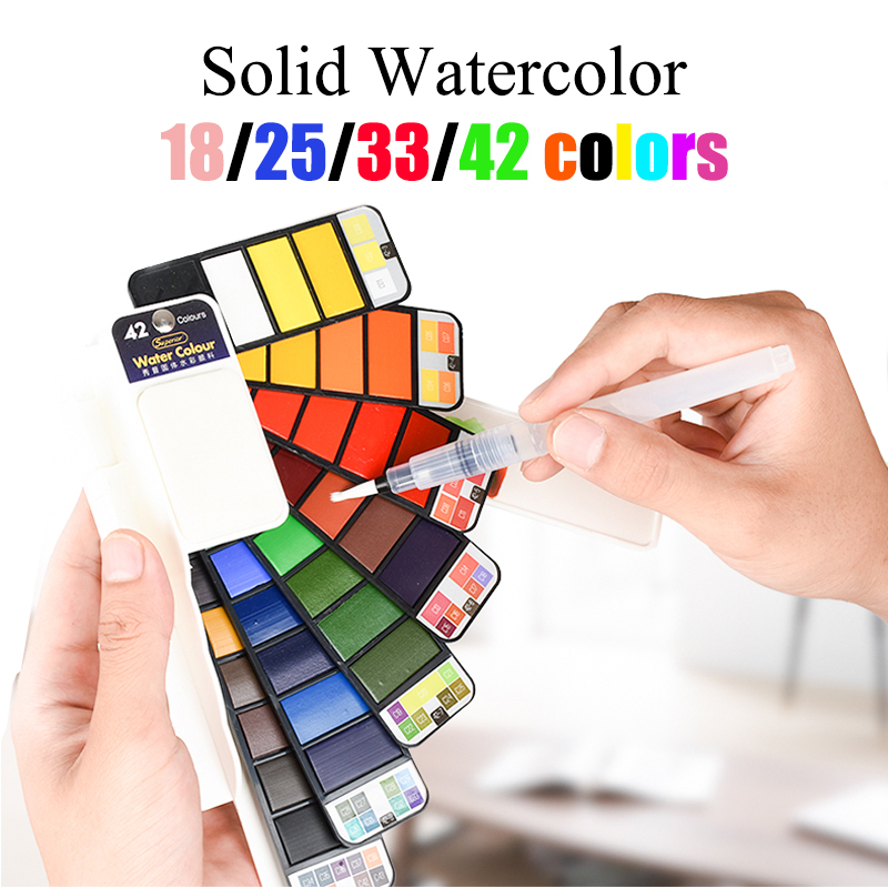Watercolor Paint Set Solid Pigment - 18/33/42 색 단색 수채화 세트 소용돌이