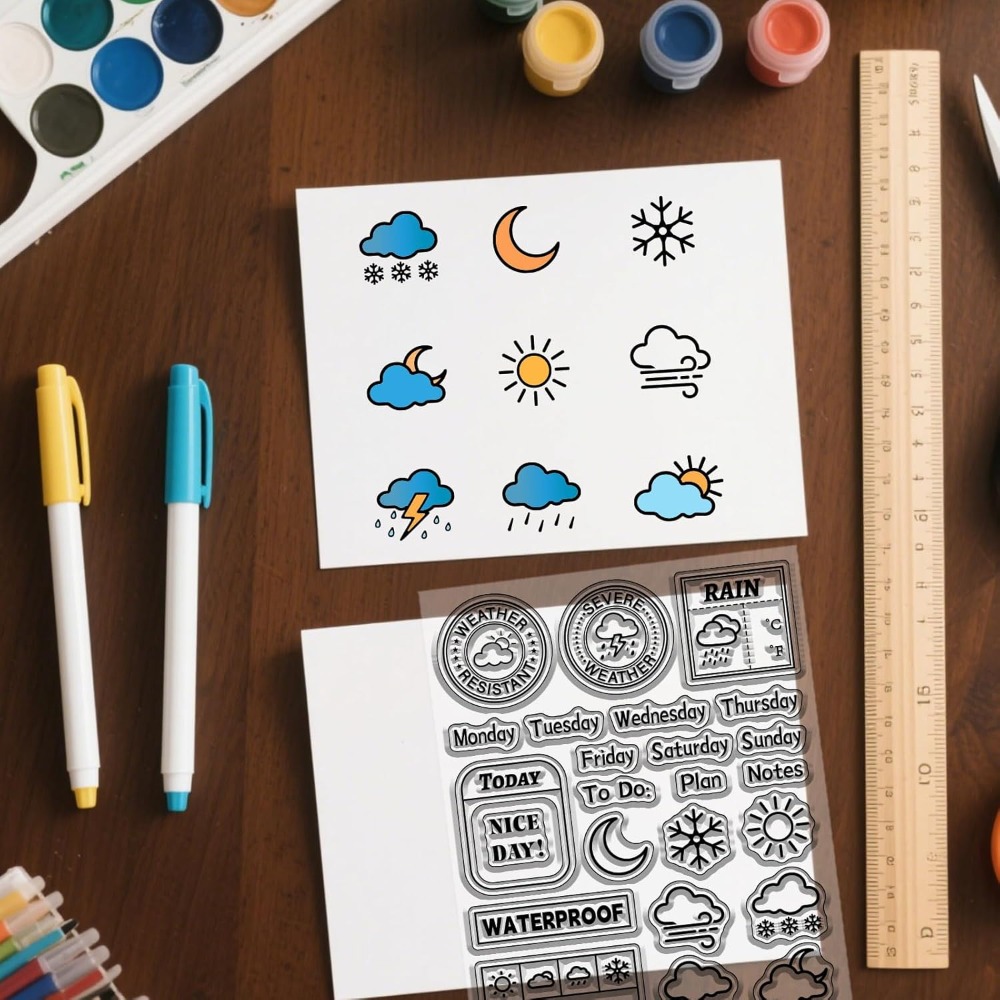 Clear Silicone Stamps For Card Making - 날씨 일기 클리어 스탬프 스크랩북용 날짜