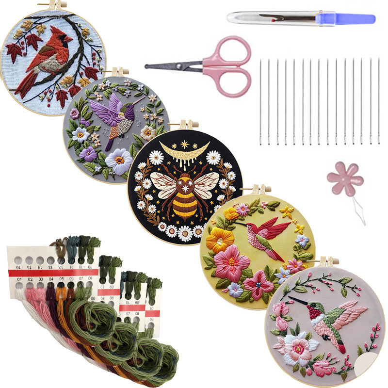 Cross Stitch Stamped Kits Beginners - 초보자를 위한 벌새 자수 키트 패턴