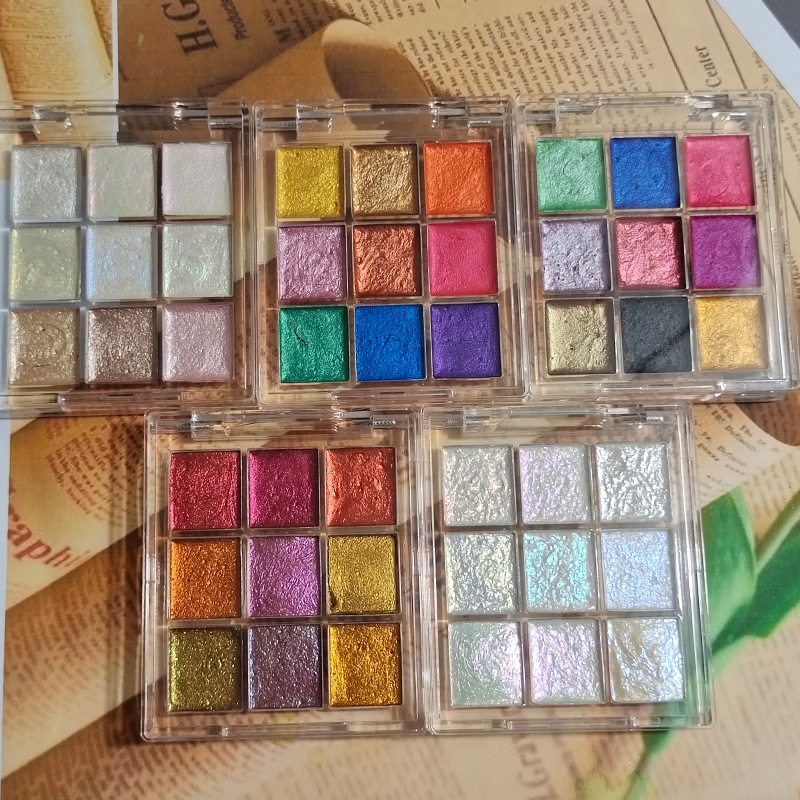 Watercolor Paint Set Solid Pigment - 9색 손톱 단색 물감 오로라 진주