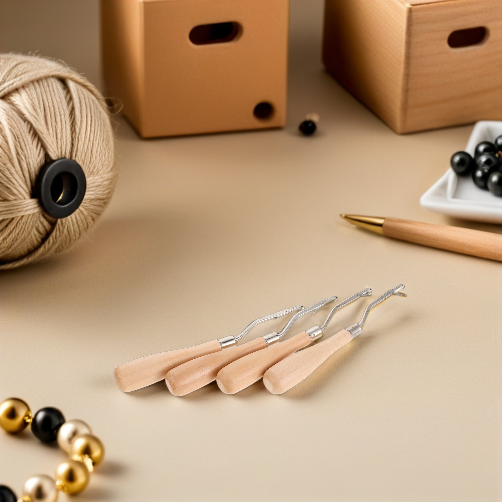 Wooden Crochet Hooks Ergonomic Handle - 4개입 크로셰 훅 인체공학적 나무 손잡이