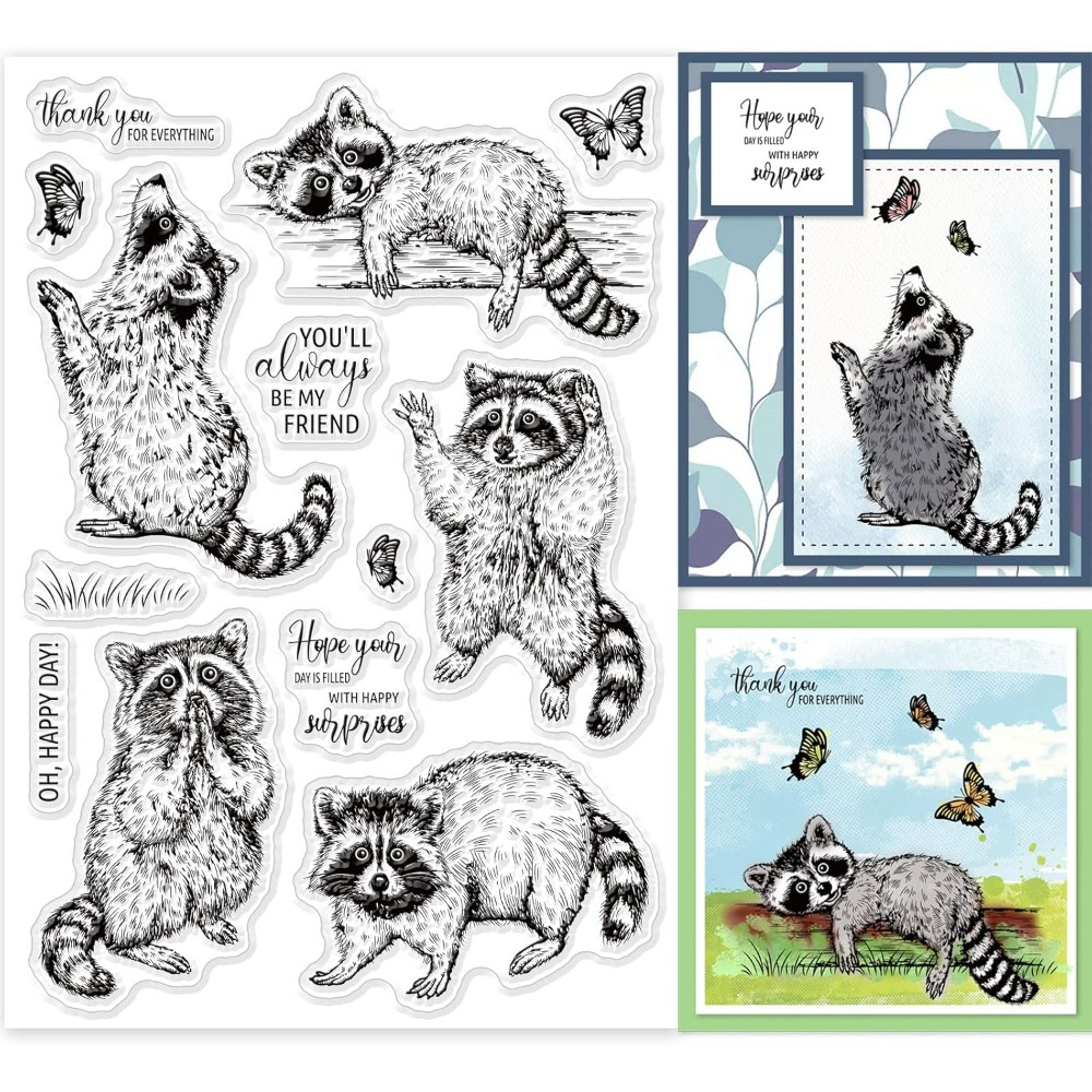 Clear Silicone Stamps For Card Making - 현실적인 너구리 투명 우표 동물 나비