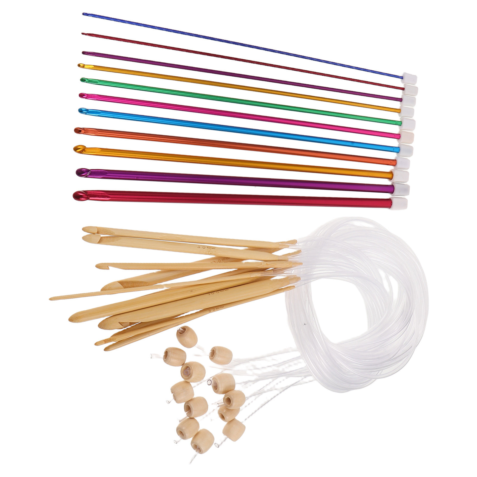 Wooden Crochet Hooks Ergonomic Handle - 1세트 화려한 색상의 뜨개질용 코바늘 세트