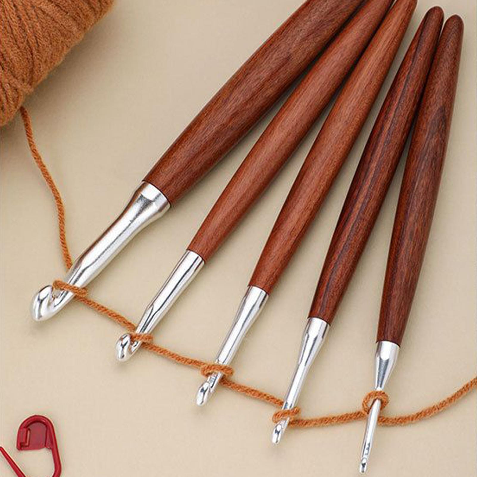 Wooden Crochet Hooks Ergonomic Handle - 8개 크로셰 바늘 세트 (3mm~7mm) 나무