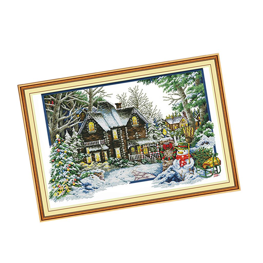Cross Stitch Stamped Kits Beginners - 프리프린트된 겨울 패턴 자수 세트가 포함된