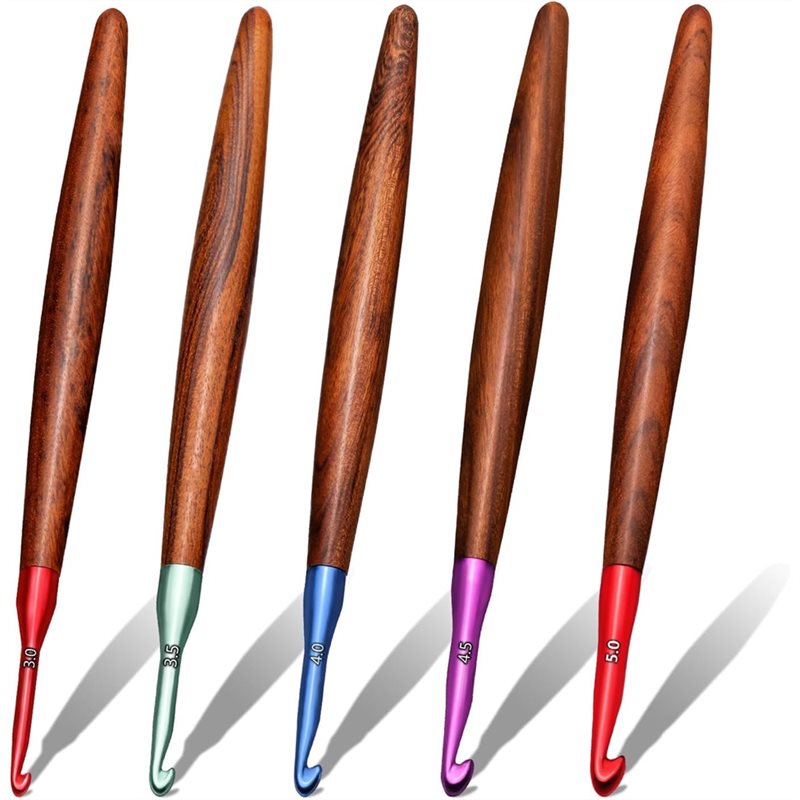 Wooden Crochet Hooks Ergonomic Handle - 【LAST CHANCE】인체공학적 크로셰 후크 세트 5개,