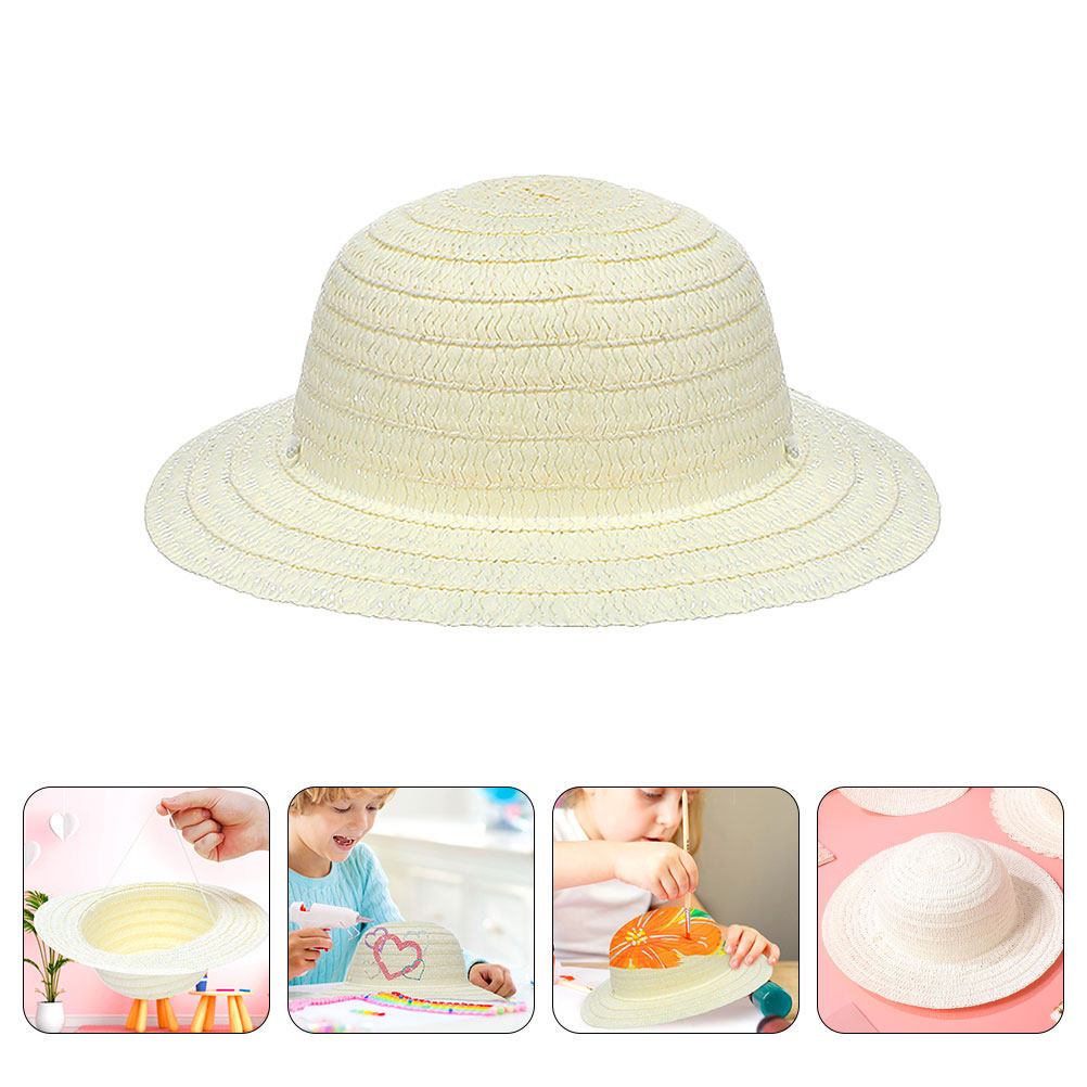 8Pcs DIY 어린이 밀짚 모자 흰색 빈 모자 그림  - Painting Supplies 리뷰 및 가격