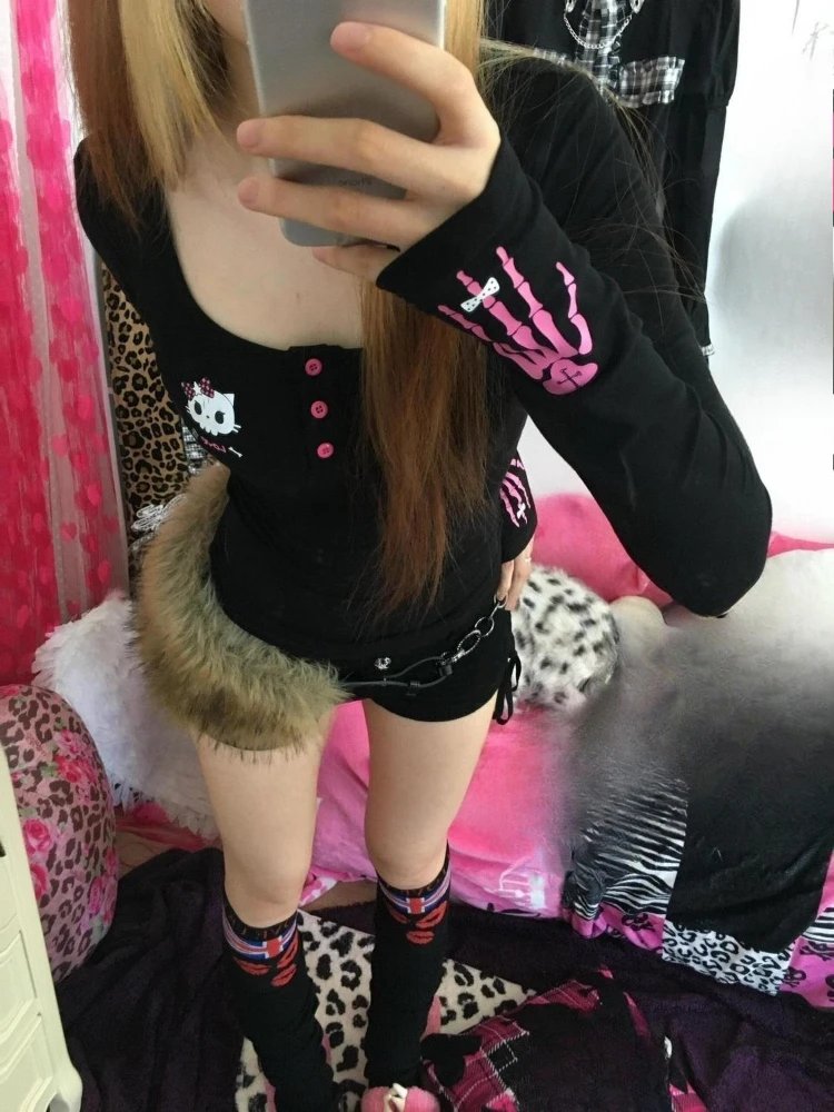 Y2K 빈티지 만화 프린트 티셔츠 여성 2025, 펑크 - Embroidery 리뷰 및 가격