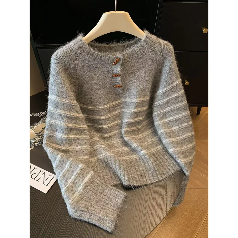 가을 겨울 여성용 스트라이프 울 캐시미어 스웨터, 루즈 - Embroidery 리뷰 및 가격