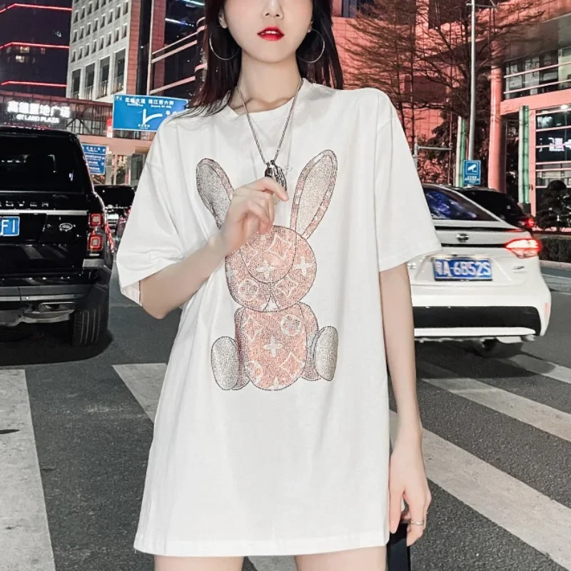 여성용 여름 캐주얼 티셔츠: 다이아몬드 카툰 프린트 반 - Embroidery 리뷰 및 가격