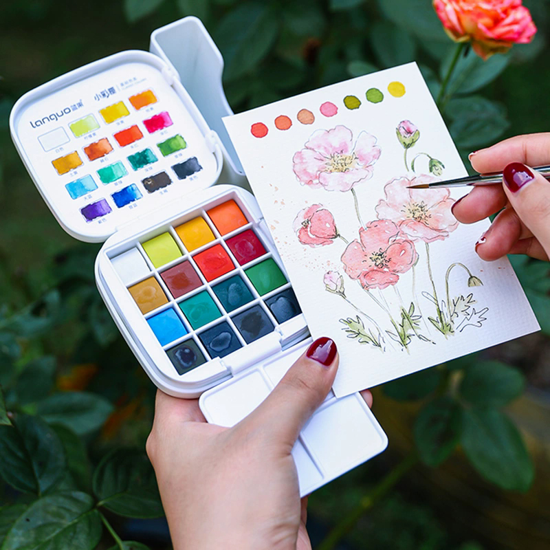 LANGUO 16색 수채화 물감 세트 여행용 휴대용 박 - Watercolor Paint Set Solid Pigment 리뷰 및 가격