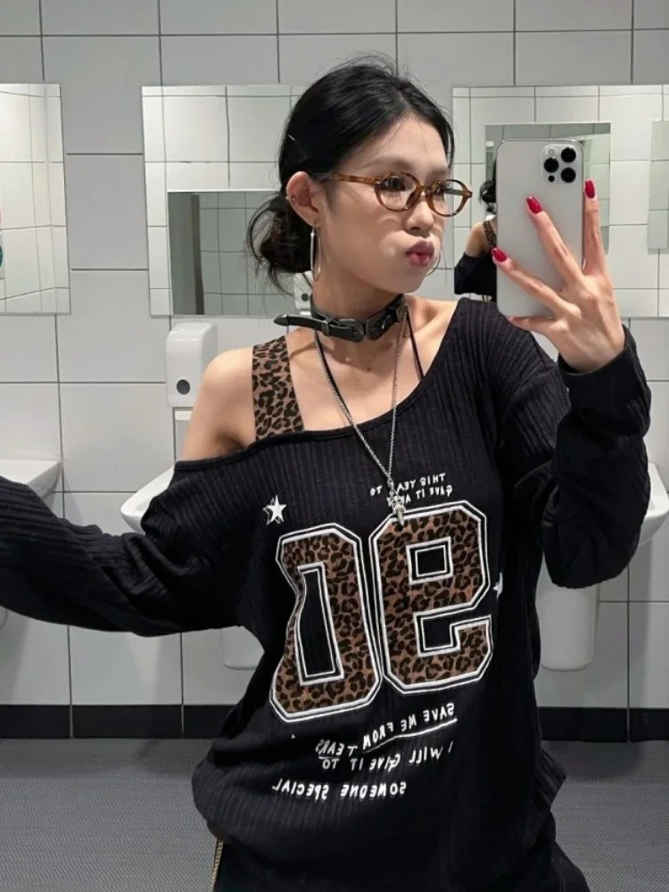 Y2K 패치워크 레오파드 프린트 티셔츠 여성 루즈핏 스 - Embroidery 리뷰 및 가격
