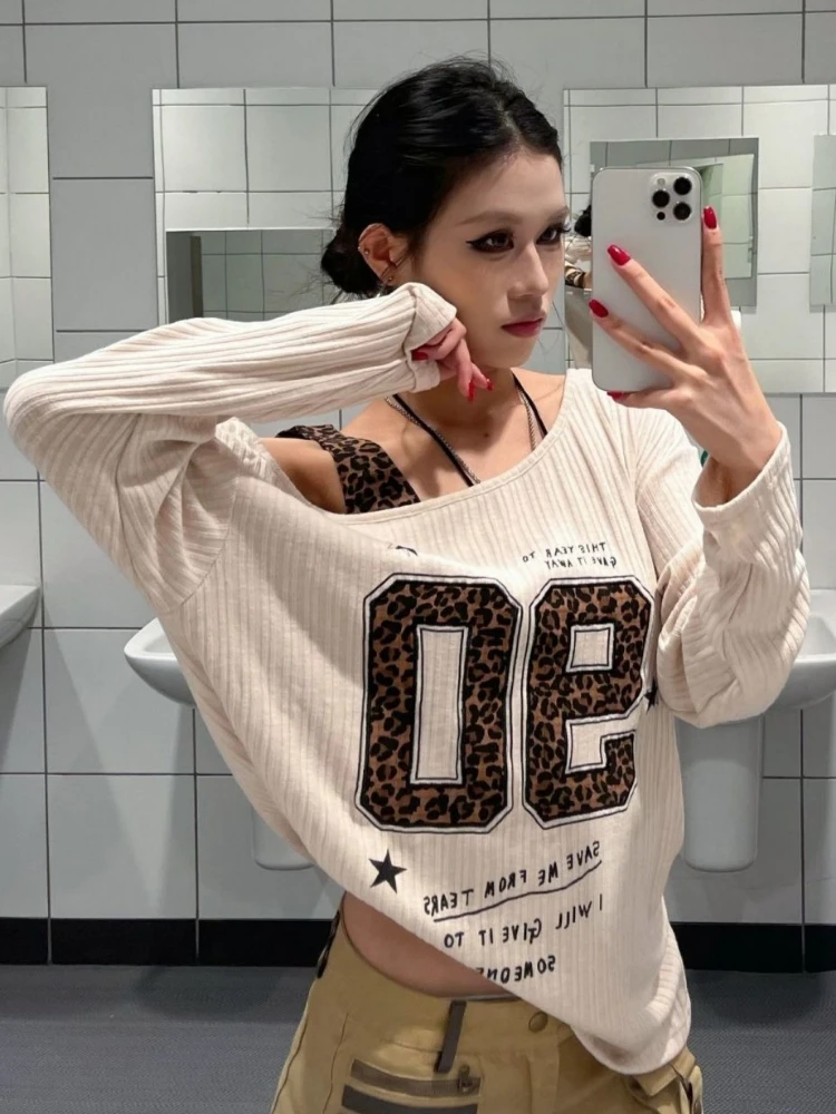Y2K 패치워크 레오파드 프린트 티셔츠 여성 루즈핏 스 - Embroidery 리뷰 및 가격