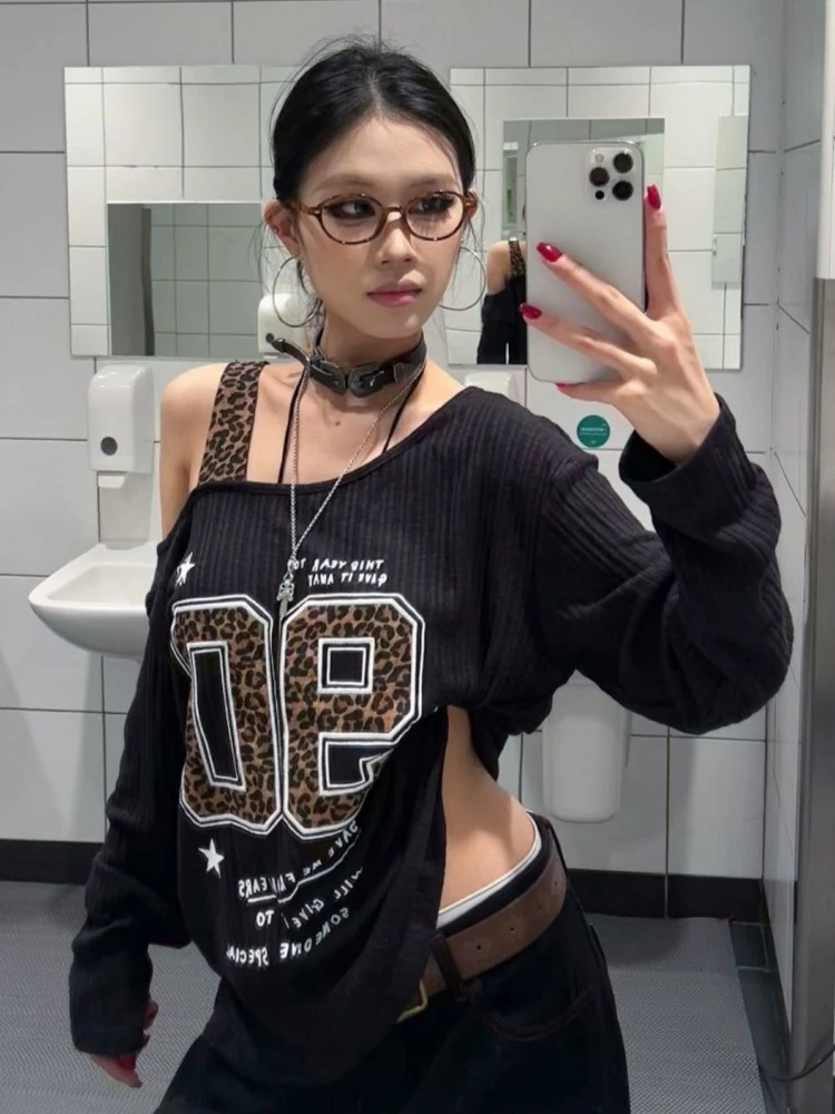Y2K 패치워크 레오파드 프린트 티셔츠 여성 루즈핏 스 - Embroidery 리뷰 및 가격
