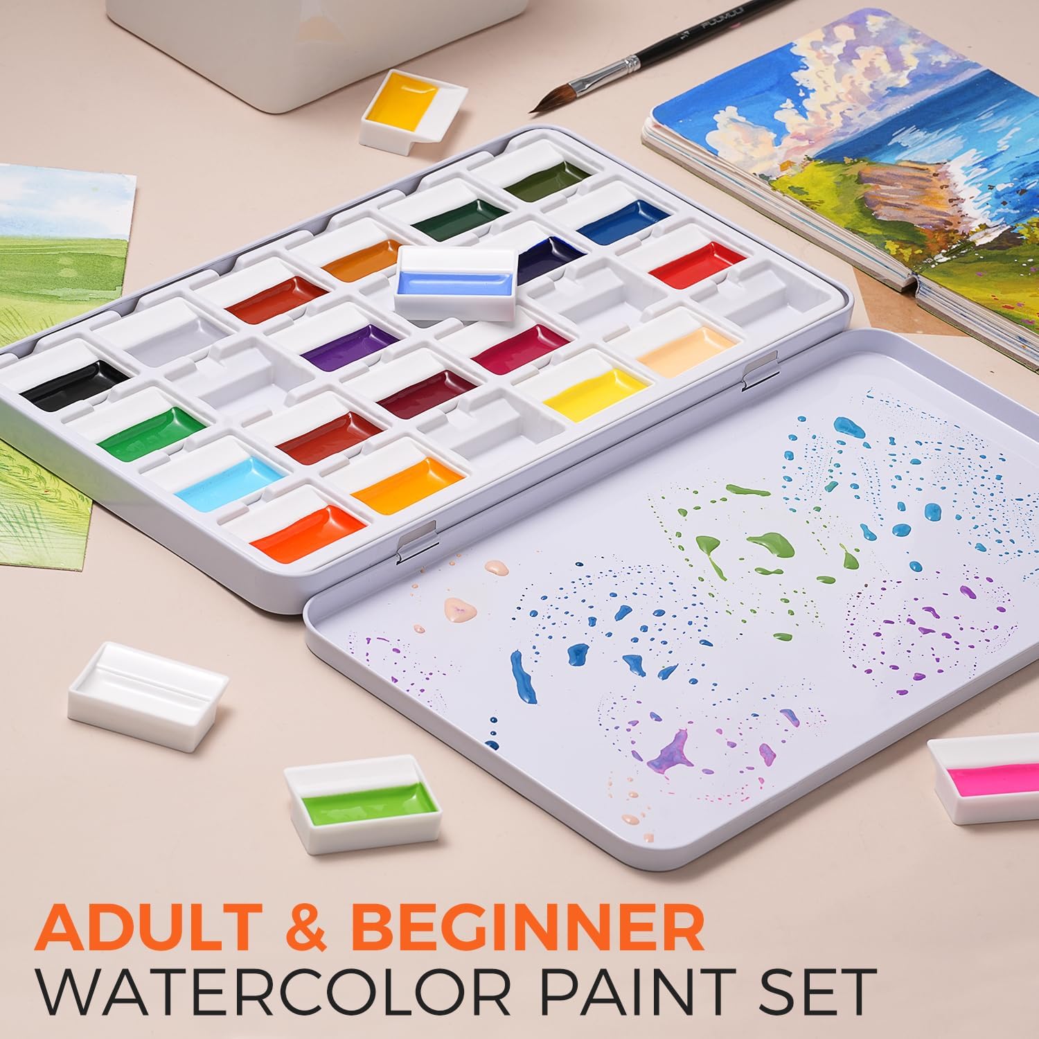24 색상 불투명 고체 수채화 물감 세트 전문 수채화  - Watercolor Paint Set Solid Pigment 리뷰 및 가격