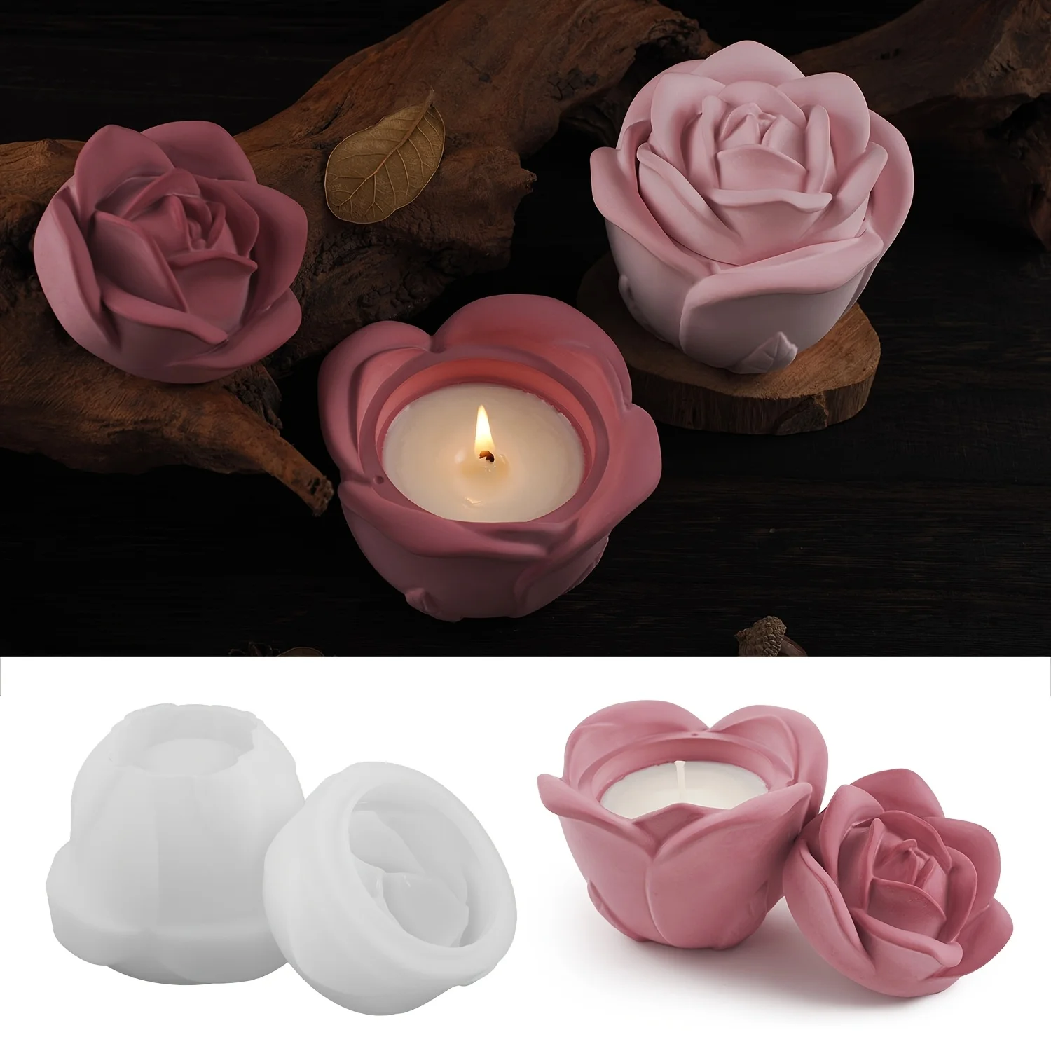 2피스 세트 장미 모양 실리콘 몰드 뚜껑 포함, 우아한 - Silicone Epoxy Resin Molds Set 리뷰 및 가격