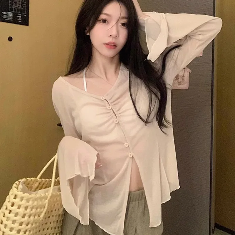 쉬어 플레어 슬리브 블라우스 - Y2K 페어리 스윗 하 - Embroidery 리뷰 및 가격