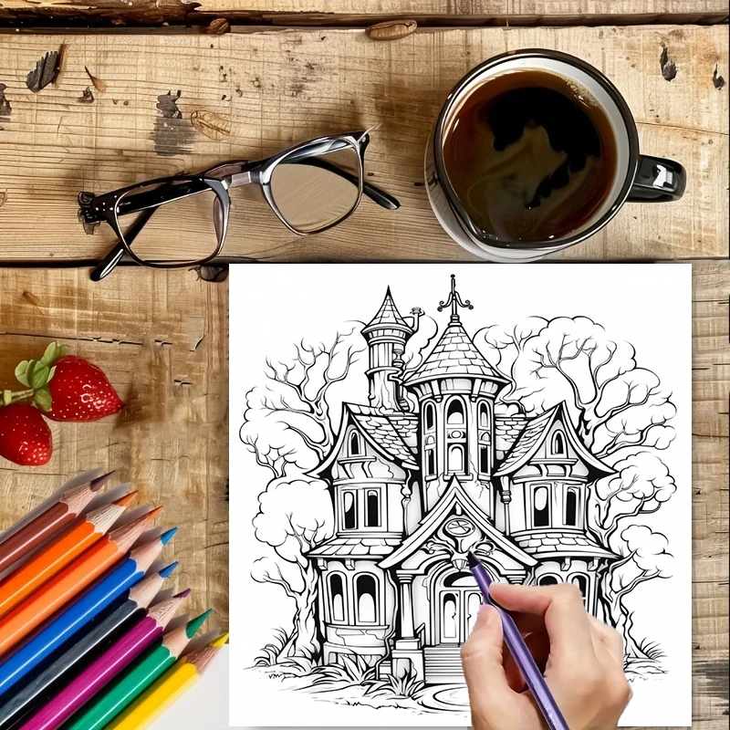 성인용 유령의 집 색칠 공부 책, 스트레스 해소를 위한 - Painting Supplies 리뷰 및 가격