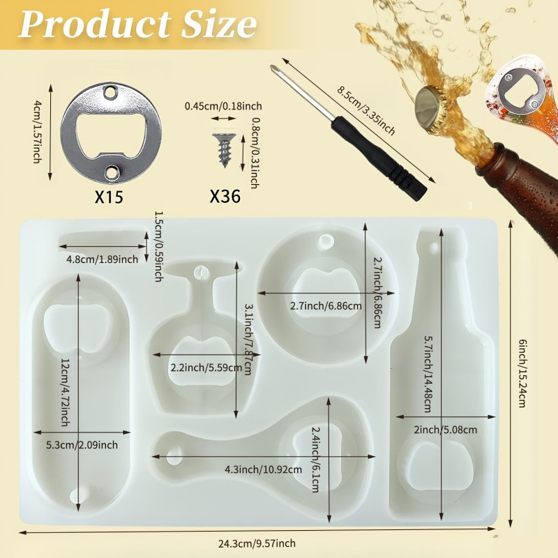 병따개 레진 몰드, 드라이버와 금속 부품이 포함된 맥주 - Silicone Epoxy Resin Molds Set 리뷰 및 가격