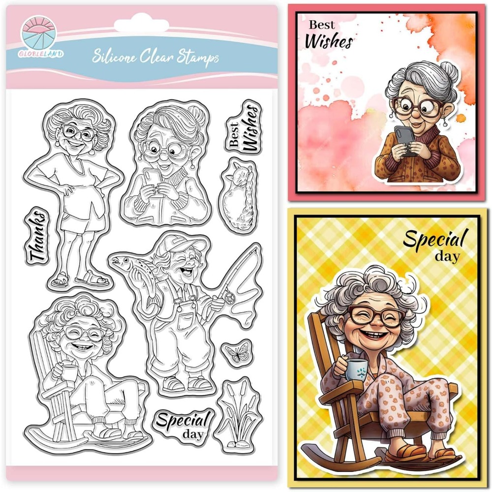 웃는 노부인 스크랩북 낚시를위한 클리어 우표 할머니 실 - Clear Silicone Stamps For Card Making 리뷰 및 가격