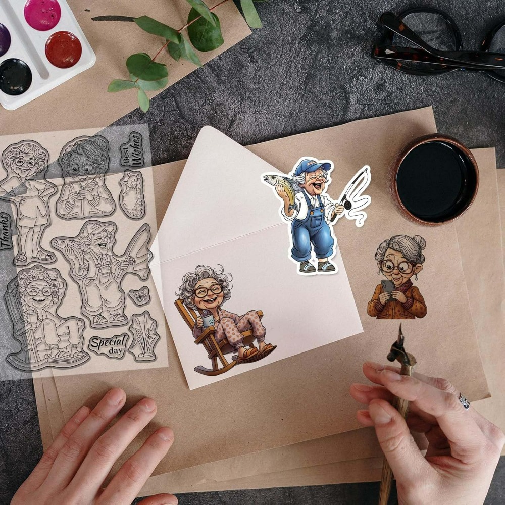 웃는 노부인 스크랩북 낚시를위한 클리어 우표 할머니 실 - Clear Silicone Stamps For Card Making 리뷰 및 가격