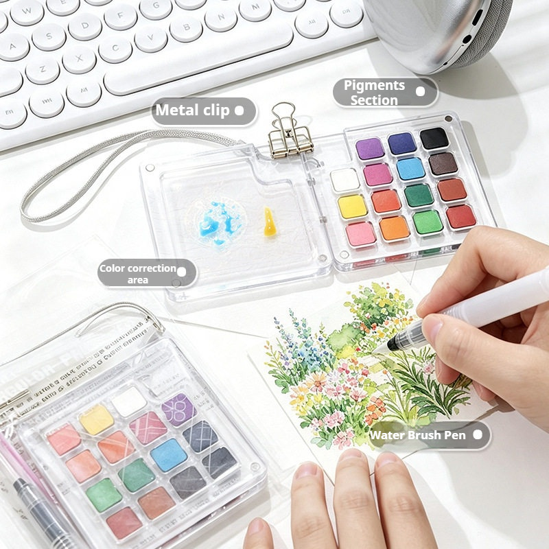15색 휴대용 여행용 고체 수채화 그림 선물 세트 미니 - Watercolor Paint Set Solid Pigment 리뷰 및 가격