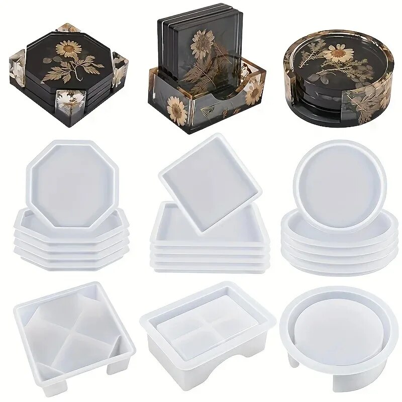 코스터 수지 금형 세트에는 1pc 코스터 보관 상자 금 - Silicone Epoxy Resin Molds Set 리뷰 및 가격