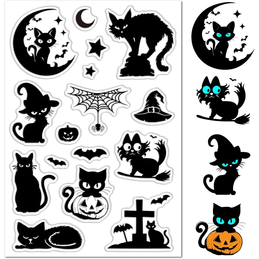 할로윈 검은 고양이 투명 고무 스탬프 호박 박쥐 묘비  - Clear Silicone Stamps For Card Making 리뷰 및 가격